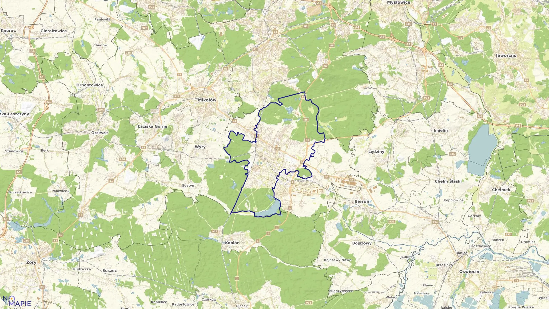 Mapa obrębu Tychy w mieście Tychy