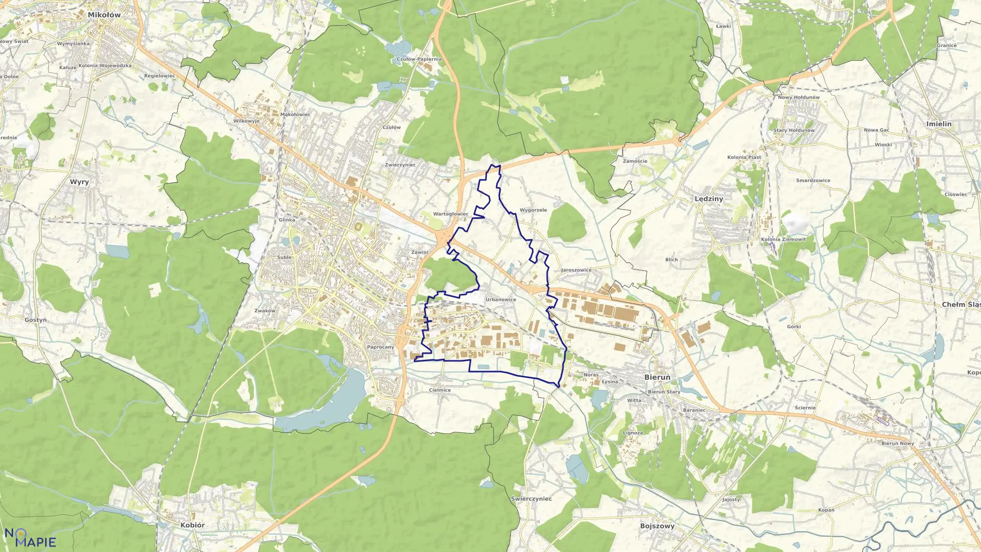 Mapa obrębu Urbanowice w mieście Tychy